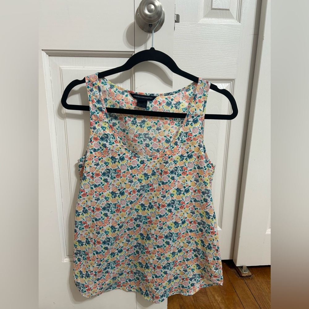 French Connection Floral Tank Top in Cream, Pink, Blue, Yellow - Size 4